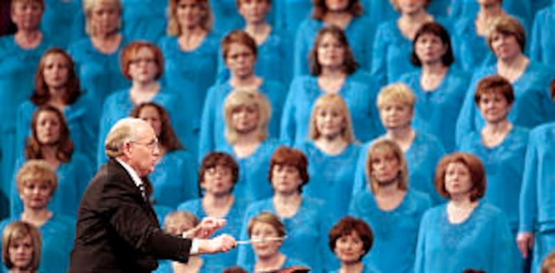 Mack Wilberg, who took over as music director of the Mormon Tabernacle Choir a year ago, conducts th