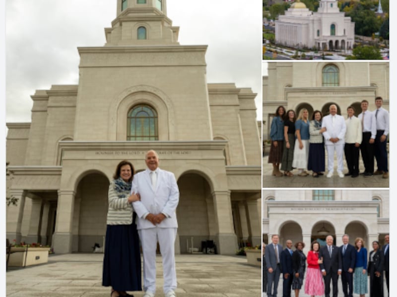 Facebook post by Elder Ronald A. Rasband of the Quorum of the Twelve Apostles, featuring Elder Rasband and other's at the dedication of the Ephraim Utah Temple on Sunday, Oct. 11, 2026.