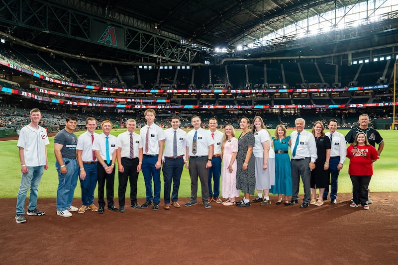 Local service missionaries from The Church of Jesus Christ of Latter-day Saints are honored at an Arizona Diamondbacks baseball game in Phoenix, Arizona, on Monday, July 20, 2026.