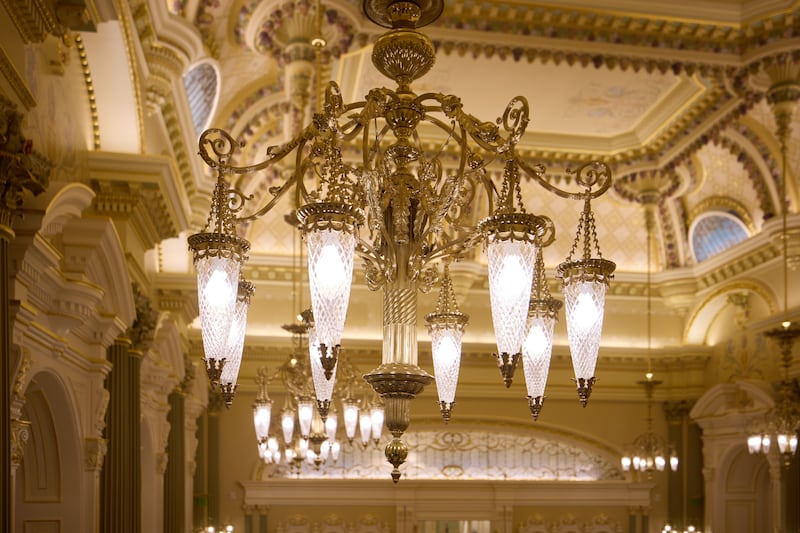 A chandelier in the celestial room of the Salt Lake Temple in Salt Lake City is shown on Tuesday, June 23, 2026.