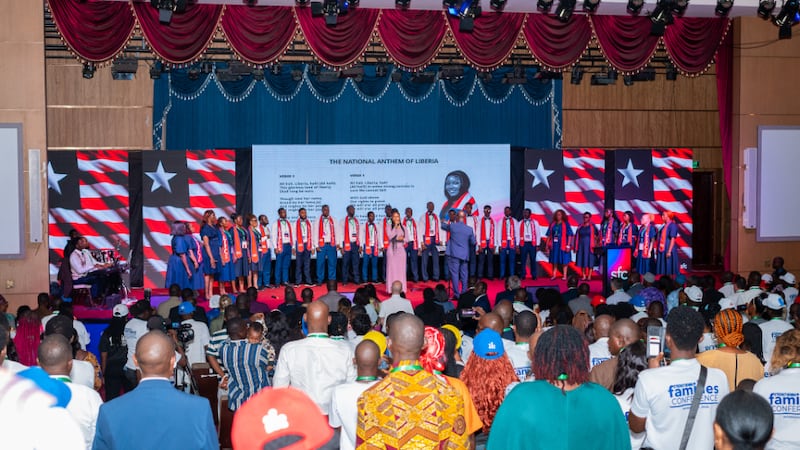 Performers sing on stage at the eighth annual Strengthening Families Conference, held June 19–20, 2026, in Monrovia, Liberia.