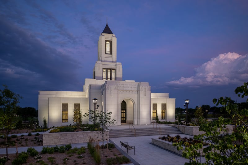 The Wichita Kansas Temple at night.
