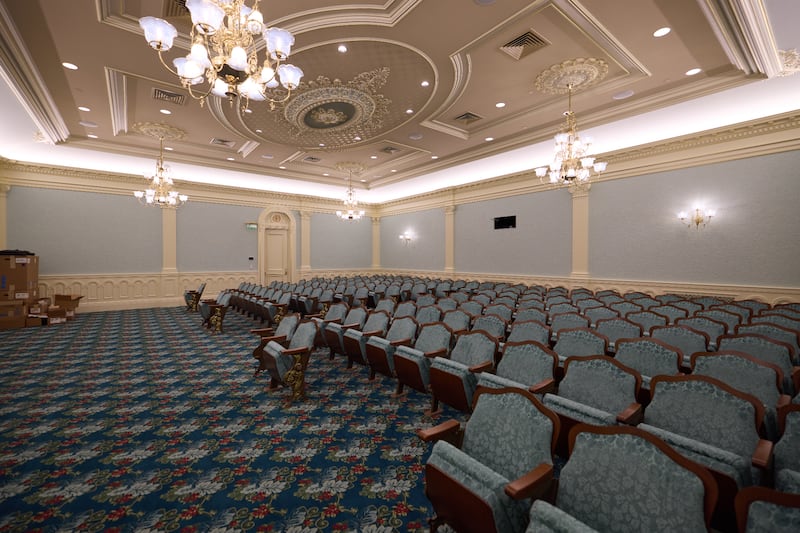 Finish work nears completion in one of five instruction rooms inside the historic Salt Lake Temple in Salt Lake City on Wednesday, June 24, 2026.