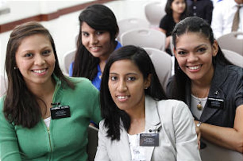 Sister missionaries in Venezuela gather for a training meeting.