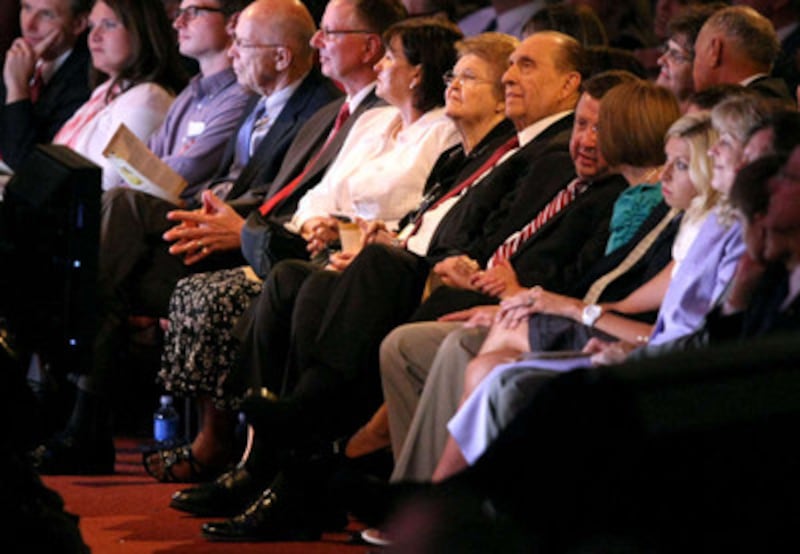 President Thomas S. Monson, center, during a celebration in the Conference Center in honor of his 85