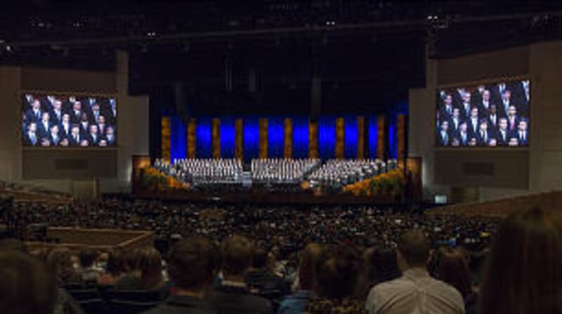 An all mens choir presents the musical number for a campus devotional on March 18. The choir will be