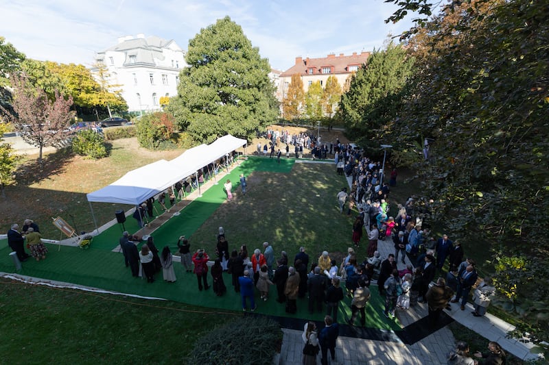 Attendees gather at the Vienna Austria Temple groundbreaking ceremony in Vienna, Austria, on Oct. 17, 2026.