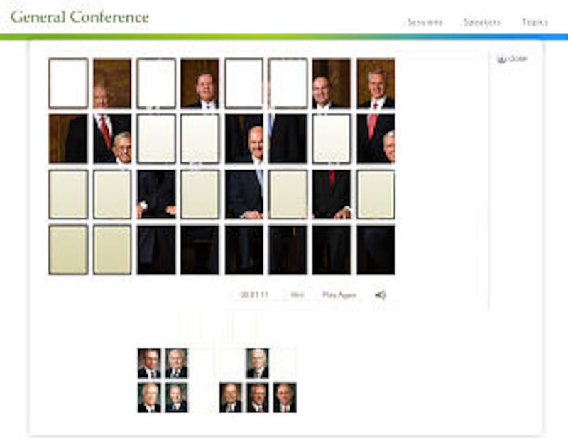 Prior to general conference sessions, children and others can go online to play matching games to he