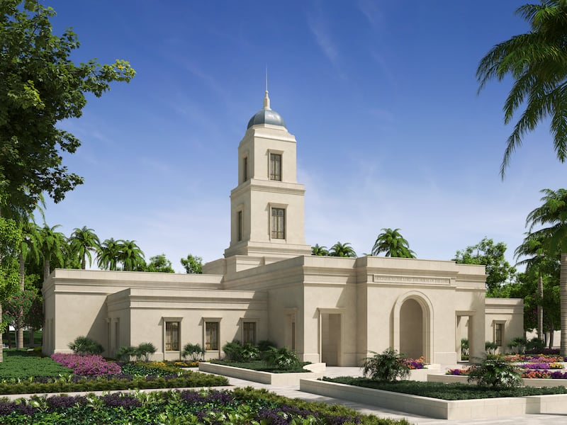 An exterior rendering of the Naga Philippines Temple.