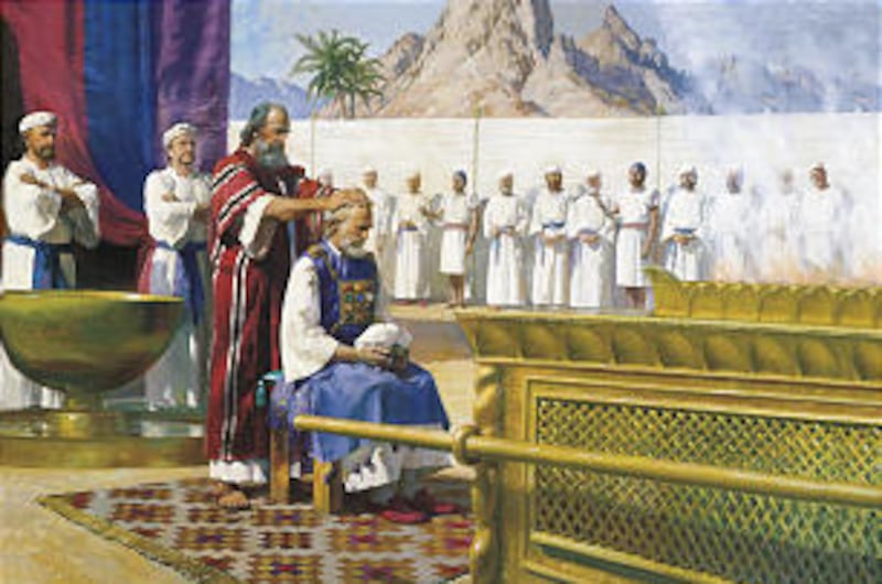 Moses gives Aaron the priesthood.