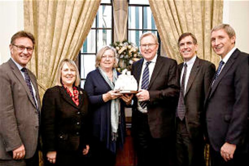 Sir Paul Coleridge, third from right, recipient of Family Values Award, poses with, from left, Craig