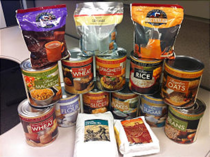 Some of the pre-packaged food products available include hard red wheat, pinto beans and quick oats.