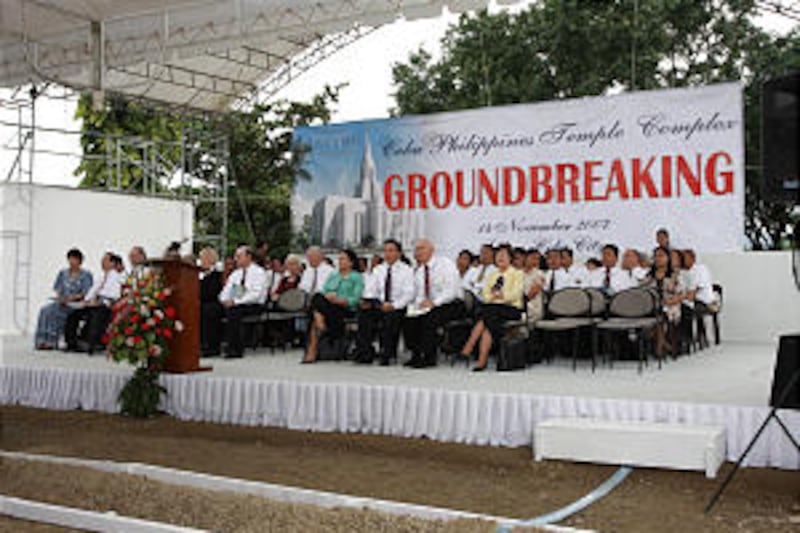 Members await ceremonial groundbreaking for Cebu Philippines Temple. The temple will be the centerpi