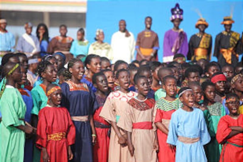 Youth in Accra, Ghana, present a musical number during the event.