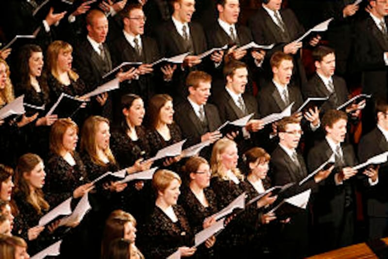 The combined student choir from BYU-Idaho finishes their tour by performing at the Tabernacle Saturd
