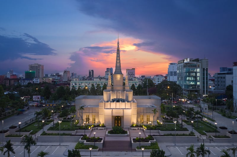 The Phnom Penh Cambodia Temple at sunrise.
