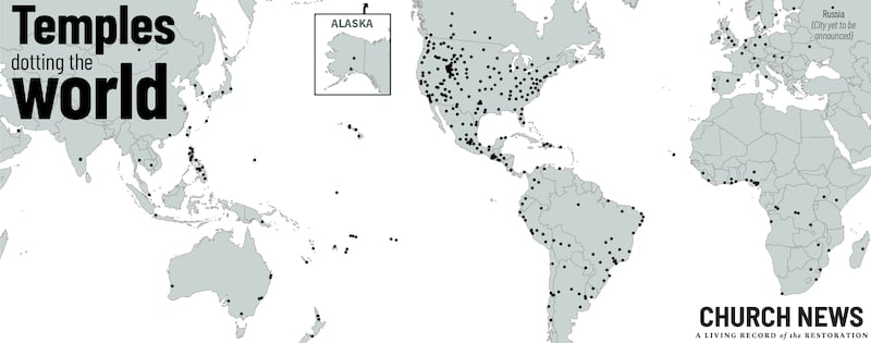 Map shows locations of temples of The Church of Jesus Christ of Latter-day Saints as of March 2026.