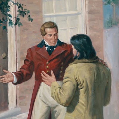 Painting of Joseph Smith greeting William W. Phelps and is by Robert Anderson McKay.