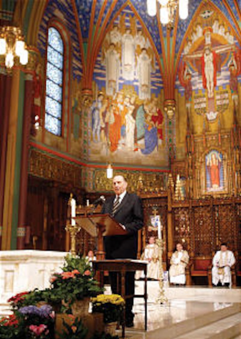 President Thomas S. Monson speaks during Centennial Civic Service in the Cathedral of the Madeleine