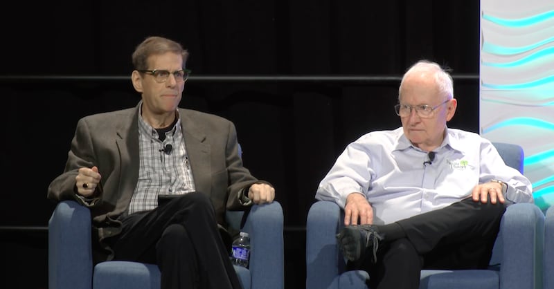 James Tanner and Steve Little speak at the "Guidelines for the Responsible Use of Artificial Intelligence (AI) in Genealogy in 2026" session at RootsTech 2026 in Salt Lake City.
