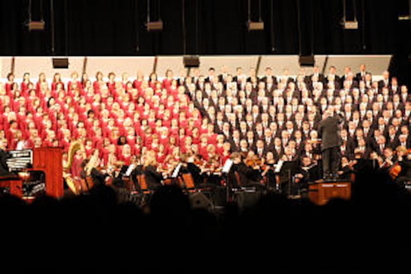 Tabernacle Choir and Orchestra at Temple Square perform concert in Iowa Events Center.
