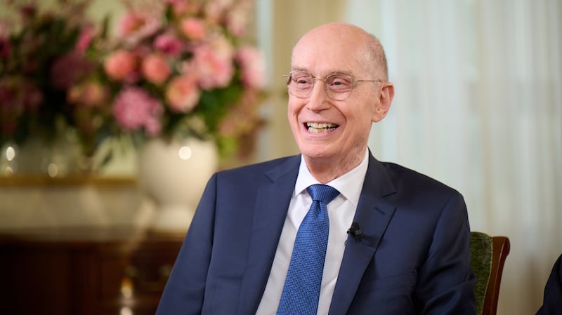 President Henry B. Eyring, first counselor in the First Presidency, answers a question during an interview in the Relief Society Building in Salt Lake City on Wednesday, Oct. 15, 2025.