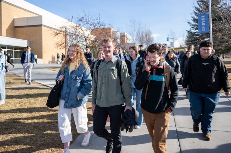 Students gather to the BYU–Idaho Center to attend the first devotional of the semester, given by President Alvin F. Meredith III and Sister Jennifer E. Meredith, Jan. 13, 2026, in Rexburg, Idaho.
