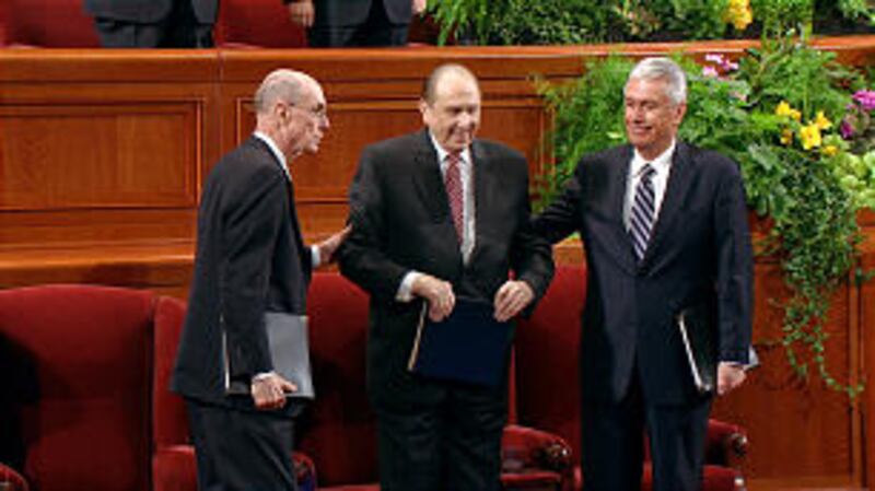 President Thomas S. Monson and his counselors, President Henry B. Eyring, left, and President Dieter