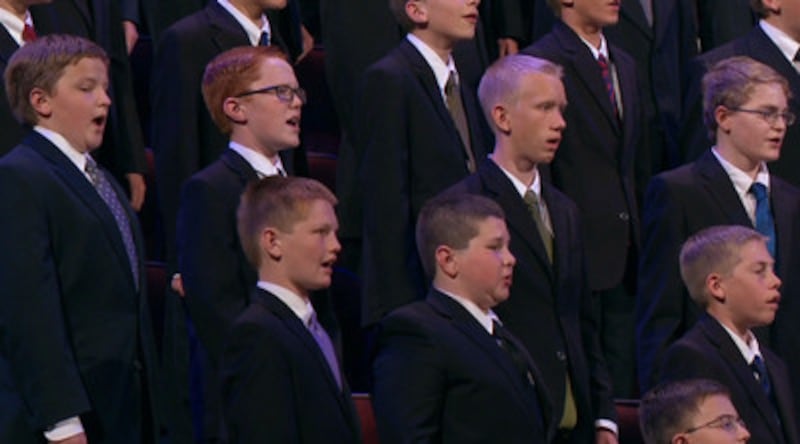 Aaronic Priesthood choir sings during the priesthood session of the 183rd Semiannual General Confere