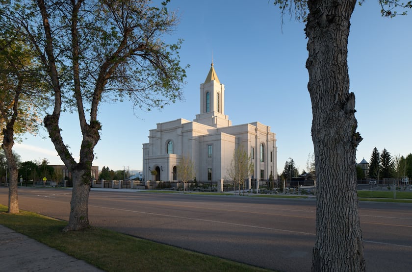The Montpelier Idaho Temple at sunrise.