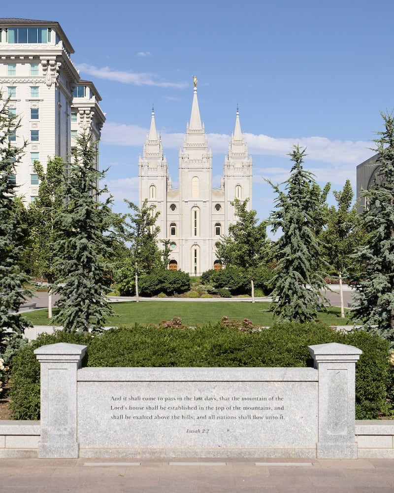 Isaiah 2:2 is engraved on a stone monument on the east side of Temple Square in Salt Lake City, near the Salt Lake Temple.