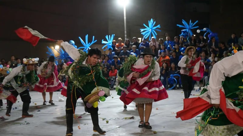 Participants take part in a dance festival for the 100th anniversary of Institutes of Religion in Lima, Peru, Sept. 26, 2026.