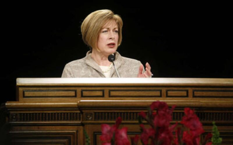 Sister Julie B. Beck, Relief Society general president speaks in the Marriott Center at the beginnin