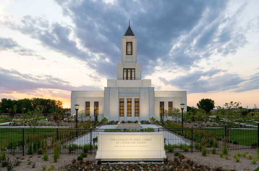 The Wichita Kansas Temple on a cloudy day.