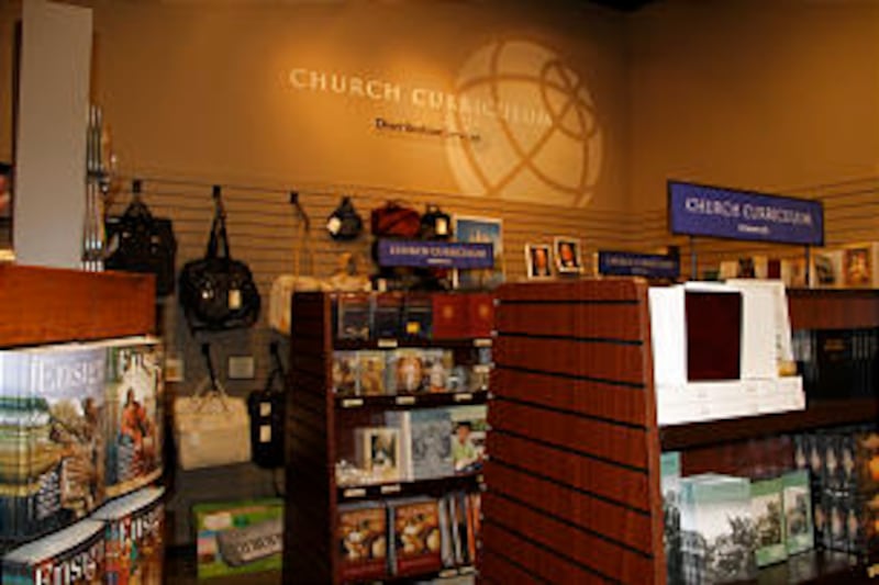Deseret Book Co. flagship store in downtown Salt Lake City. Section of downtown store displays Churc