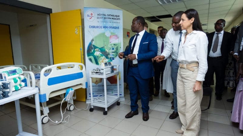 Church leaders and hospital officials tour St. Giuseppe Moscati Catholic Hospital in Yamoussoukro, Ivory Coast, on March 11, 2026.