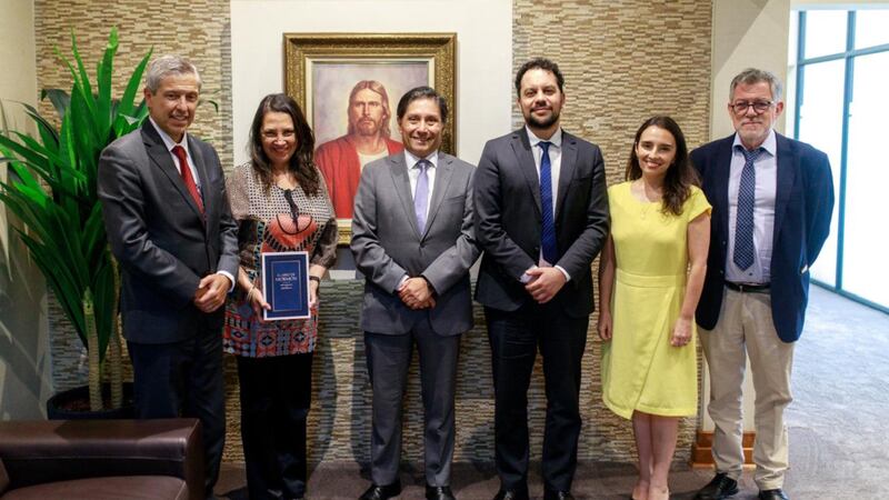 Elder Joaquín E. Costa, a General Authority Seventy and president of the Church’s South America South Area, far left, met with Chilean government officials in Santiago, Chile, in early February 2026.