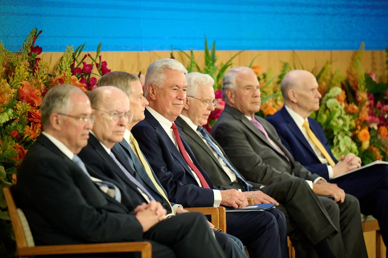 Seven members of the First Presidency and Quorum of the Twelve Apostles gather at the Provo Missionary Training Center in Provo, Utah, for the 2026 Seminar for New Mission Leaders on Thursday, June 18, 2026.