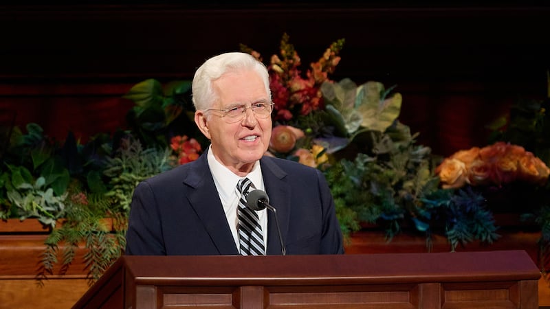 President D. Todd Christofferson, second counselor in the First Presidency, speaks during the Saturday morning session of the 196th Semiannual General Conference of The Church of Jesus Christ of Latter-day Saints in the Conference Center in Salt Lake City on Oct. 3, 2026.