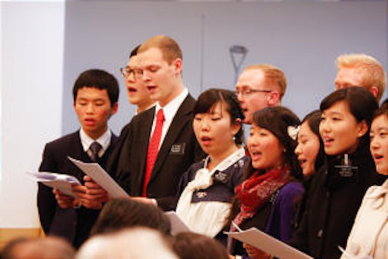 Missionaries currently serving in the Seoul Mission perform to celebrate 50 years of the Korea Missi