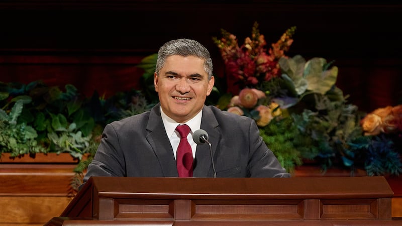 Elder Hutch U. Fale, a General Authority Seventy, speaks during the Saturday afternoon session of the 196th Semiannual General Conference of The Church of Jesus Christ of Latter-day Saints in the Conference Center in Salt Lake City on Oct. 3, 2026.