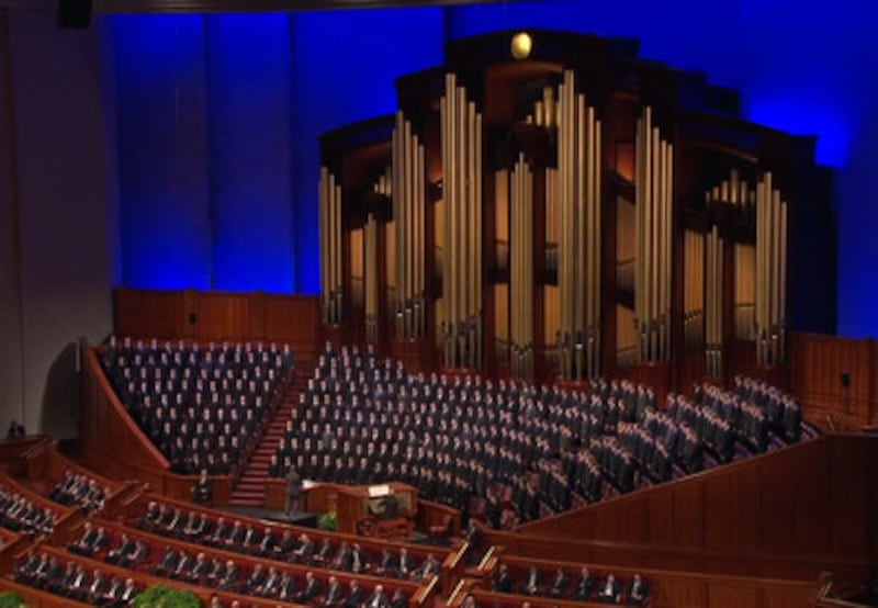 An Aaronic Priesthood choir sings during the priesthood session of the 183rd Semiannual General Conf