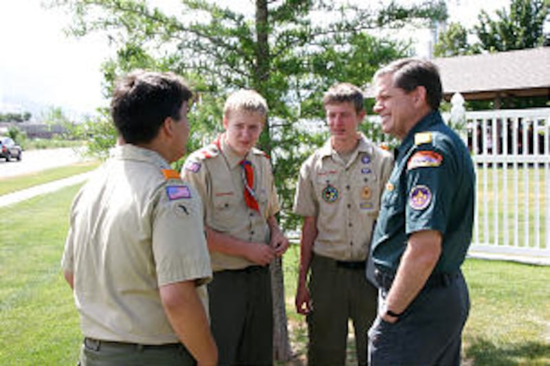 David L. Beck, Young Men general president, enjoys getting to know a group of Aaronic Priesthood hol