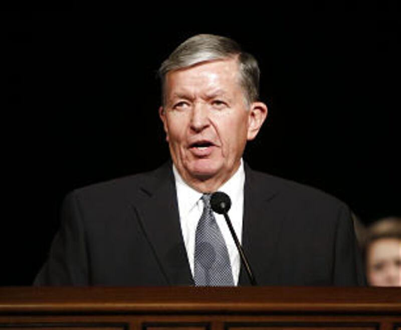 President Cecil O. Samuelson of BYU conducts a devotional in Provo, Tuesday, March 11, 2014, where P