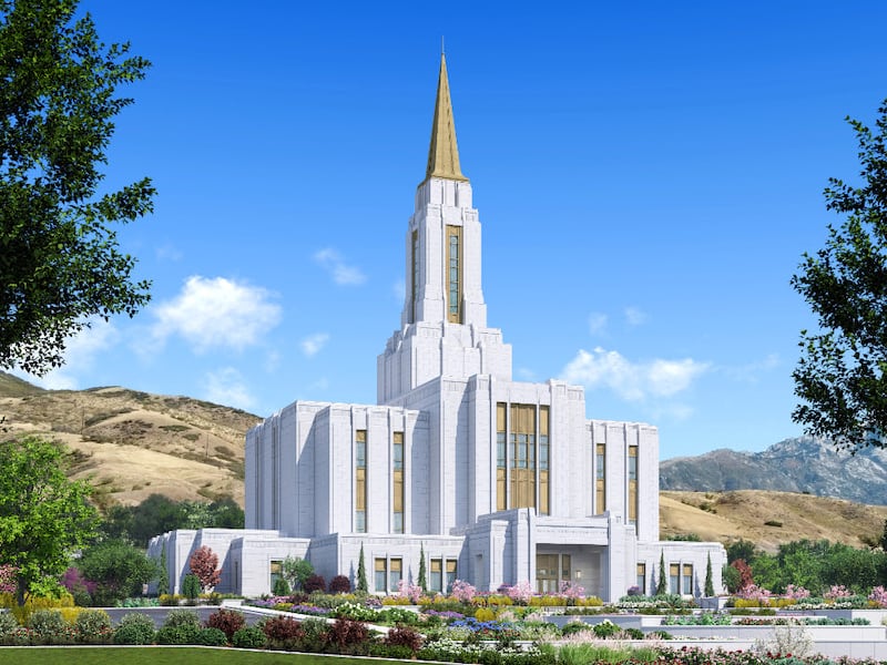 An architectural rendering of the Lehi Utah Temple.