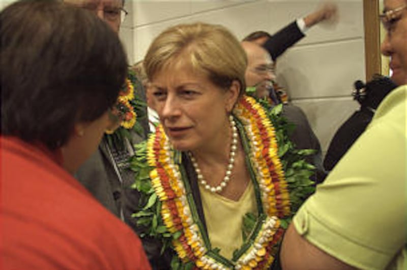 Sister Julie B. Beck, Relief Society general president, greets women after a meeting in Northern Cal