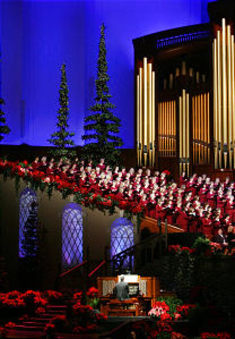 The Mormon Tabernacle Choir sing during the annual First Presidency Christmas Devotional in Salt Lak