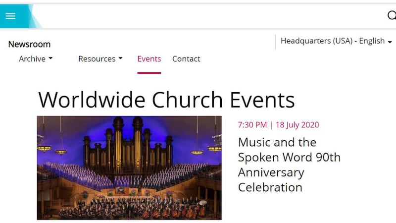 The “Events” page on the Newsroom toolbar shows upcoming events of interest to Latter-day Saints around the world.
