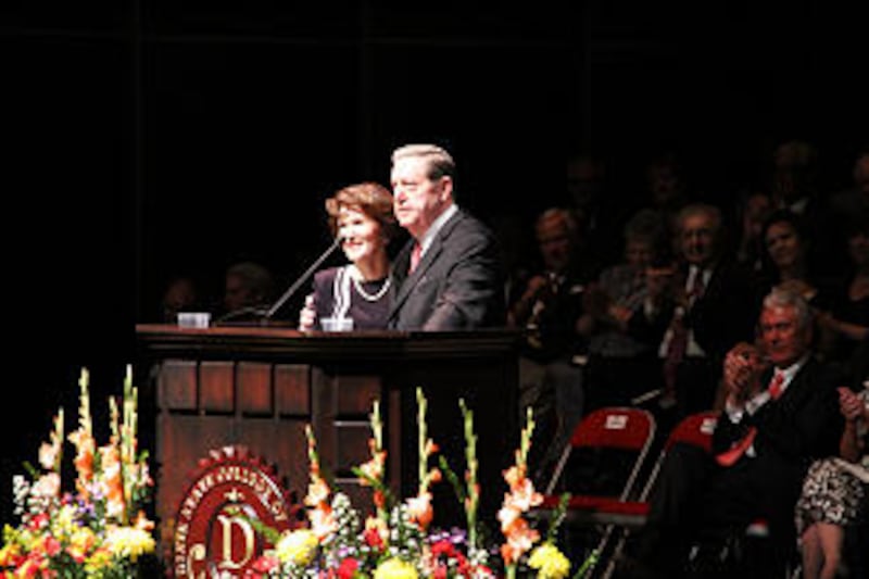 Elder and Sister Holland offer thanks for the new Jeffrey R. Holland Centennial Commons building at