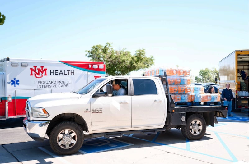 A truck full of water jugs gets donated to the Albuquerque New Mexico West Stake water drive in Albuquerque, New Mexico, on May 9, 2026. The water drive was lead by the Primary children's service committee.
